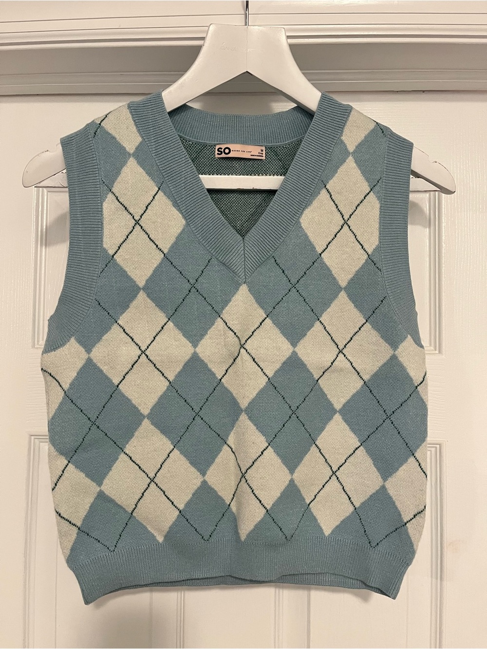 Blue and Cream Argyle V-Neck Sweater Vest